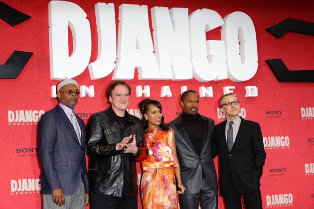Samuel L. Jackson, Quentin Tarantino, Kerry Washington, Jamie Foxx und Christoph Waltz bei der Deutschlandpremiere von Django Unchained im CineStar Sony Center in Berlin 080113
