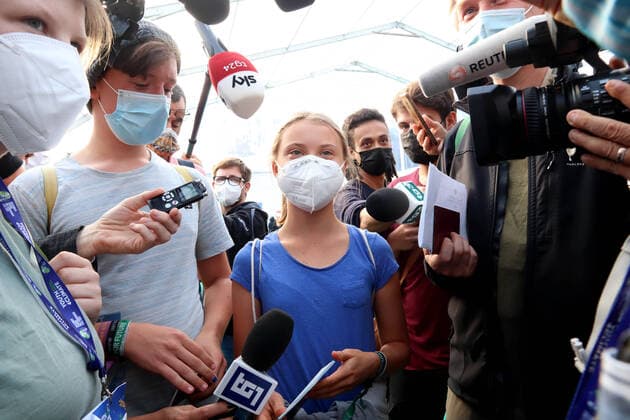 Bilder des Jahres 2021, News 09 September News Themen der Woche KW39 News Bilder des Tages foto ipp clemente marmorino milano 28 09 2021 youth4climate driving ambition - conferenza dei giovani sul clima nella foto greta thunberg intervistata fiera mico - youth4climate - un