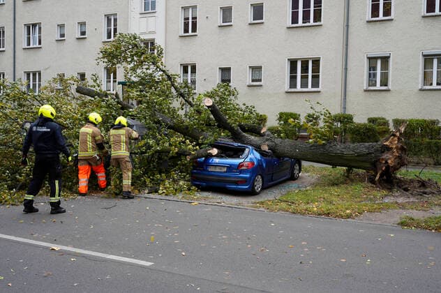 Bilder des Jahres 2021, News 10 Oktober News Themen der Woche KW42 In der Eichbuschallee in Treptow Köpenick ist ein Baum durch Sturmtief Ignatz auf ein geparktes Auto gefallen. Die Berliner Feuerwehr beseitigt den Baum. Berlin, 21.10.2021