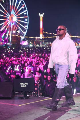 SAN BERNADINO, CA - DECEMBER 12: Kanye West surprise guest performance during Future s set at Rolling Loud California at the L.A. Coliseum in San Bernadino, California on December 12, 2021. Copyright: xWalikxGoshornx