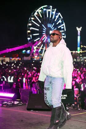 SAN BERNADINO, CA - DECEMBER 12: Kanye West surprise guest performance during Future s set at Rolling Loud California at the L.A. Coliseum in San Bernadino, California on December 12, 2021. Copyright: xWalikxGoshornx