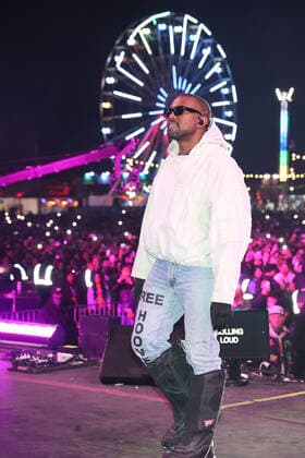 SAN BERNADINO, CA - DECEMBER 12: Kanye West surprise guest performance during Future s set at Rolling Loud California at the L.A. Coliseum in San Bernadino, California on December 12, 2021. Copyright: xWalikxGoshornx