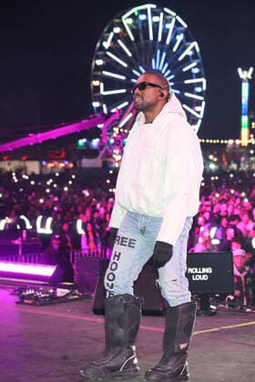 SAN BERNADINO, CA - DECEMBER 12: Kanye West surprise guest performance during Future s set at Rolling Loud California at the L.A. Coliseum in San Bernadino, California on December 12, 2021. Copyright: xWalikxGoshornx