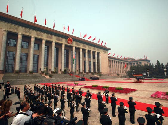 May 6, 2013, BEIJING, CHINA: Chinese President Xi Jinping and visiting Palestinian President Mahmoud Abbas listen to their respective national anthems during a welcoming ceremony at the Great Hall of the People in Beijing on May 6, 2013. China is hosting the leaders of Palestine and Israel this week in a sign of its desire for a larger role in the Middle East. China said it is willing to set up a meeting between the two countries, which have been deadlocked in talks for four years. BEIJING CHINA - ZUMAs139 20130506_zap_s139_012 Copyright: xStephenxShaverx