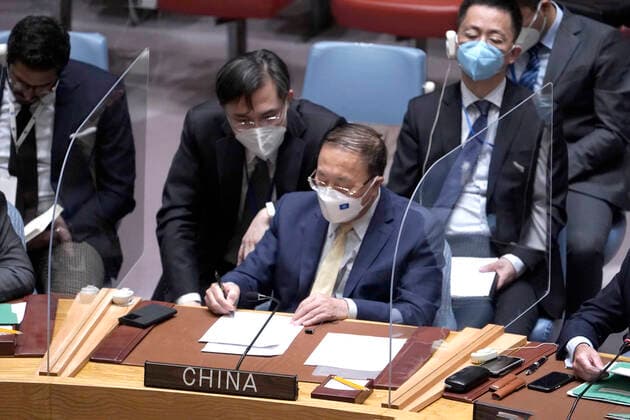 United Nations Security Council Holds A Session On Ukraine Ambassador Zhang Juan permanent member of the Security Council from China listens during a Security Council Meeting addressing the Russian invasion of Ukraine at the United Nations Headquarters on March, 18, 2022 in New York City, USA. Increasingly concerned about the invasion and the cost of civilian lives, members of the Security Council vehemently demanded that a pathway for immediate humanitarian relief and peace be set. New York city NY United States  Copyright: xJohnxLamparskix originalFilename: lamparski-unitedna220318_npWsu