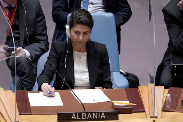 United Nations Security Council Holds A Session On Ukraine A representative form Albania listens during a Security Council Meeting addressing the Russian invasion of Ukraine at the United Nations Headquarters on March, 18, 2022 in New York City, USA. Increasingly concerned about the invasion and the cost of civilian lives, members of the Security Council vehemently demanded that a pathway for immediate humanitarian relief and peace be set. New York city NY United States  Copyright: xJohnxLamparskix originalFilename: lamparski-unitedna220318_nppgx