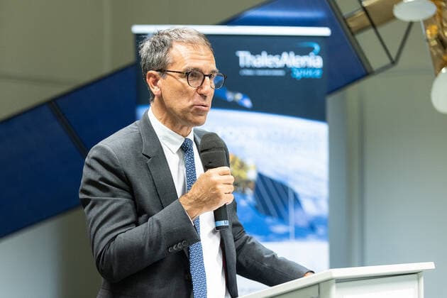 Thales Belgium CEO Alain Quevrin pictured during a visit to Thales Alenia Space, in Mont-sur-Marchienne, Charleroi, Tuesday 14 June 2022. The management of Thales Alenia Space will discuss the promising Newspace themes of the satellite sector: electric propulsion, digitalization of satellites for greater flexibility of missions, constellations and sustainability of space. In a context of accelerating innovation, it will discuss its Open Innovation approach with the ecosystem of startups, SMEs and research laboratories, particularly at local and European level.  JAMESxARTHURxGEKIERE 36358366