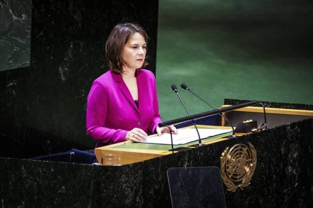 Annalena Baerbock, Bundesaussenministerin, aufgenommen bei ihrer Rede im Rahmen der Generaldebatte der Ueberpruefungskonferenz zum Nuklearen Nichtverbreitungsvertrag. New York, 01.08.2022. New York United States