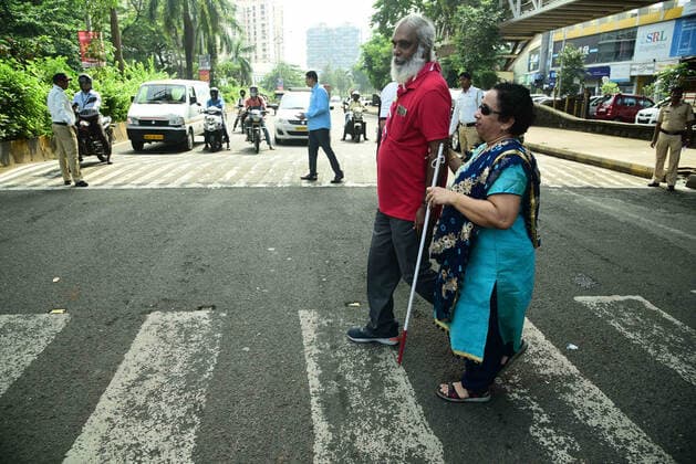 NAVI MUMBAI, INDIA ? OCTOBER 15: World White Cane Day awareness observed by Gyanam Ganag Charitable Trust and senior police officials from Kharghar Police Station, at Kharghar, on October 15, 2022 in Navi Mumbai, India. World White Cane Day is celebrated on October 15 to recognise the importance of white canes for blind people, who want to safely travel and maintain their independence. The day aims to recognise the active participation of blind people in society and celebrate their achievements. (Photo by Bachchan Kumar Hindustan Times ) World White Cane Day 2022