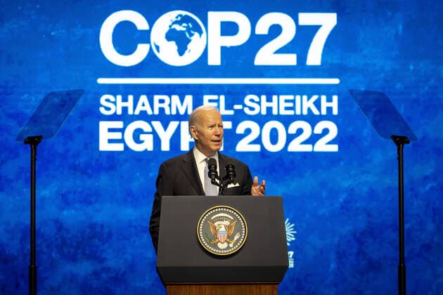 Bilder des Jahres, News 11 November News Themen der Woche KW45 News Bilder des Tages US-Praesident Joe Biden spricht auf der 27. Konferenz der Vereinten Nationen zum Klimawandel, COP 27. Scharm-el-Sheikh Aegypten