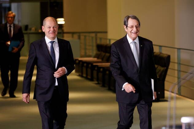 Olaf Scholz, Bundeskanzler, Nikos Anastasiadis, Präsident der Republik Zypern, Deutschland, Berlin, Bundeskanzleramt, Presseunterrichtung des BK und des Staatspräsidenten der Republik Zypern, Nikos Anastasiadis, nach dem gemeinsamen Gespräch