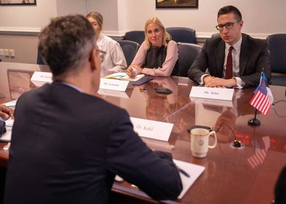 January 26, 2023, Washington, DC, United States of America: U.S Under Secretary of Defense for Policy, Dr. Colin Kahl, left, hosts a face-to-face bilateral with the Estonian Defense Minister Kusti Salm, right, at the Pentagon, January 26, 2023 in Washington, D.C. Washington United States of America - ZUMAp138 20230126_zaa_p138_012 Copyright: xPo2xZacharyxWheeler Dodx