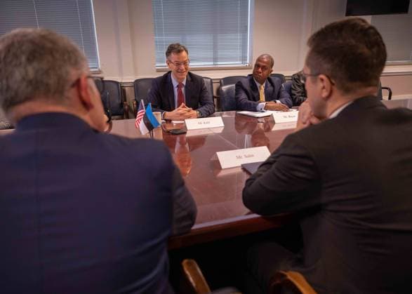 January 26, 2023, Washington, DC, United States of America: U.S Under Secretary of Defense for Policy, Dr. Colin Kahl, center, hosts a face-to-face bilateral with the Estonian Defense Minister Kusti Salm, right, at the Pentagon, January 26, 2023 in Washington, D.C. Washington United States of America - ZUMAp138 20230126_zaa_p138_013 Copyright: xPo2xZacharyxWheeler Dodx