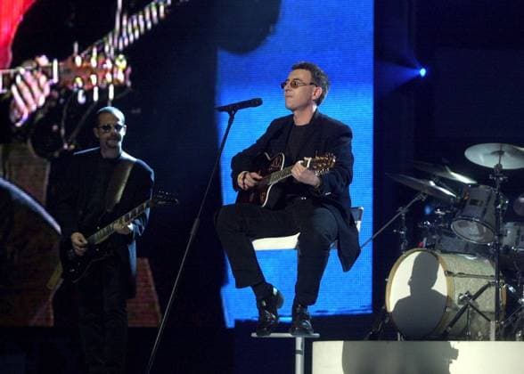 SCANPIX SWEDEN, 2000 05 12 General rehearsal for the Eurovision Song Contest, which gets underway tomorrow, Saturday, at the Globen in Stockholm.Pictured is Romanias entry The Moon, performed by Taxi x71420x  Copyright: xFredrikxSandberg TTx 71420
