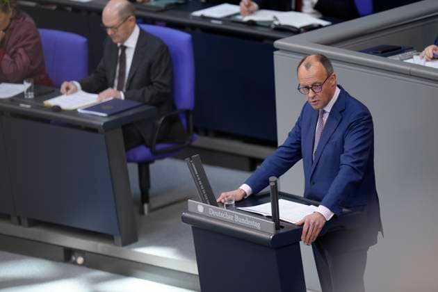 News Bilder des Tages Deutscher Bundestag, 91. Plenarsitzung, Regierungserklaerung Aktuell,16.03.2023 Berlin, Friedrich Merz CDU) bei seiner Rede nach der Regierungserklaerung des Bundeskanzler bei der 91. Sitzung des Deutschen Bundestag in Berlin Berlin Berlin Deutschland
