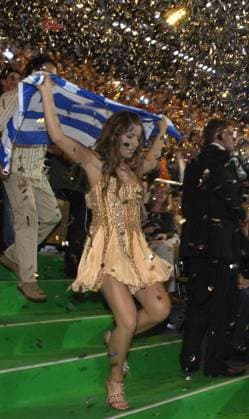KIEV 20050521 Eurpvision Song Contest 2005 Greeces entry My Number One, featuring singer Helena Paparizou, won the Eurovision Song Contest in Kiev, Ukraine The Swedish Greek singer celebrates her win here Elena Paparizou Ukraine x50020x  Copyright: xLeifxRxJanssonx xTTx 50020