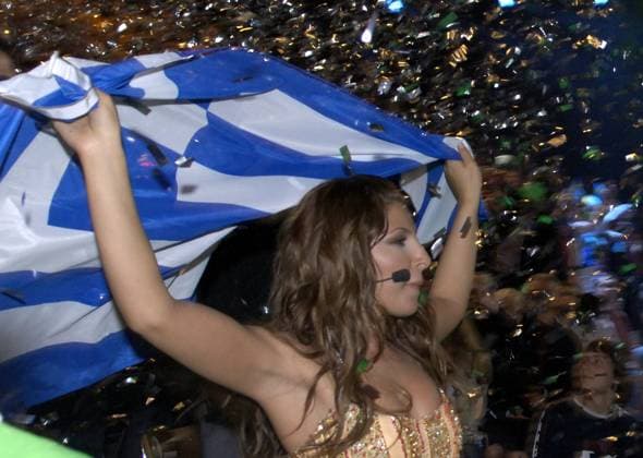 KIEV 20050521 Eurpvision Song Contest 2005 Greeces entry My Number One, featuring singer Helena Paparizou, won the Eurovision Song Contest in Kiev, Ukraine The Swedish Greek singer celebrates her win here Elena Paparizou Ukraine x50020x  Copyright: xLeifxRxJanssonx xTTx 50020