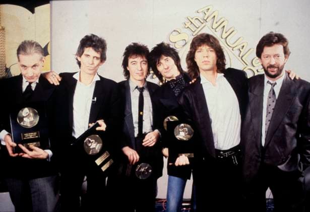 The Rolling Stones The Rolling Stones (l-r) Charlie Watts, Keith Richards, Bill Wyman, Ronnie Wood and Mick Jagger, with Eric Clapton , Credit:Michael Putland Avalon  Copyright: xMichaelxPutlandx xAvalonx 0507881286