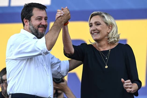 Db Pontida Bg 17 09 2023 rally Lega photo Daniele Buffa Image in photo Matteo Salvini Marine Le Pen