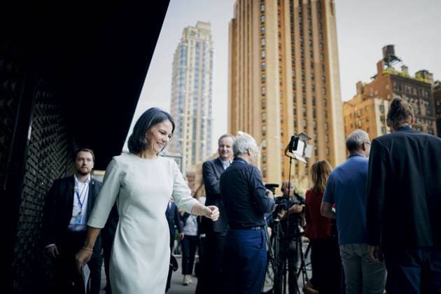 Bilder des Jahres 2023, News 09 September News Themen der Woche KW38 News Bilder des Tages Annalena Baerbock (Buendnis 90 Die Gruenen), Bundesaussenministerin, aufgenommen am Rande der EU-Generalversammlung in New York auf dem Weg zu einem Pressestatement. New York City, 20.09.2023. New York City United States Copyright: xThomasxTrutschelx