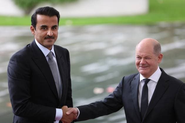 Bilder des Jahres 2023, News 10 Oktober News Themen der Woche KW41 News Bilder des Tages Berlin, Deutschland, 12.10.2023: Der Emir von Katar, Tamim bin Hamad Al Thani (links), wird von Bundeskanzler Olaf Scholz (rechts) im Bundeskanzleramt empfangen. Copyright: xdtsxNachrichtenagenturx dts_23922