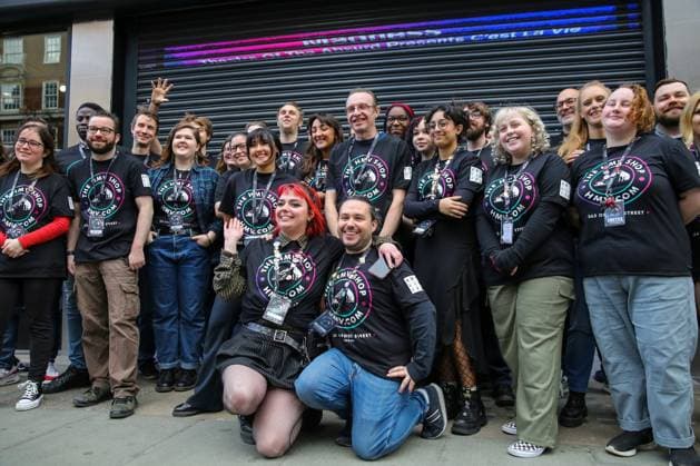 November 24, 2023, London, United Kingdom: Staff members pose for photograph before the media before the opening of the new HMV store on London s Oxford Street following a four-year absence. The music chain store closed its London branch in 2019 after going into administration. London United Kingdom - ZUMAs197 20231124_aaa_s197_093 Copyright: xStevexTaylorx