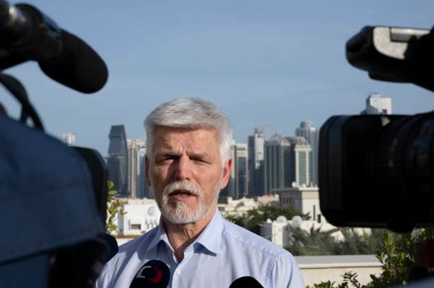 Czech President Petr Pavel speaks with journalists during his visit in Qatar, Doha, Qatar, January 17, 2024. (CTKxPhoto MichaelaxRihova) CTKPhotoP2024011704826  CTKPhotoP2024011704826
