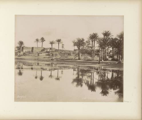 RECORD DATE NOT STATED Village with palms on a water near Cairo, Maison Bonfils, c. 1870 - c. 1898 photograph Part of travel album with 80 photos from Egypt. Cairo cardboard. paper. photographic support albumen print prospect of village, silhouette of village. trees: palm-tree Cairo Copyright: xpiemagsx rknbpie11012024-22337 !ACHTUNG AUFNAHMEDATUM GESCHÄTZT!
