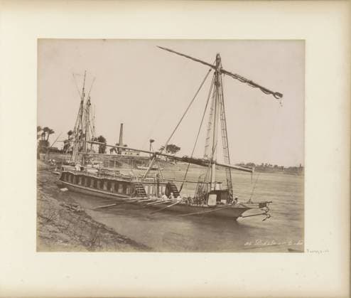RECORD DATE NOT STATED Passenger boat (Dahabie) on the Nile, Maison Bonfils, c. 1870 - c. 1898 photograph Part of travel album with 80 photos from Egypt. Egypt cardboard. paper. photographic support albumen print sailing-ship, sailing-boat Nile. Egypt Copyright: xpiemagsx rknbpie11012024-22338 !ACHTUNG AUFNAHMEDATUM GESCHÄTZT!