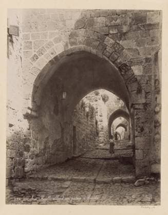 RECORD DATE NOT STATED Street to the Palace of Herodus in Jerusalem, Maison Bonfils, c. 1867 - c. 1895 photograph Part of Reisalbum with photos of Jerusalem and other biblical places. Jerusalem cardboard. paper. photographic support albumen print sloping street; street with steps or stairs. arch, archivolt ~ architecture Jerusalem Copyright: xpiemagsx rknbpie11012024-22441 !ACHTUNG AUFNAHMEDATUM GESCHÄTZT!