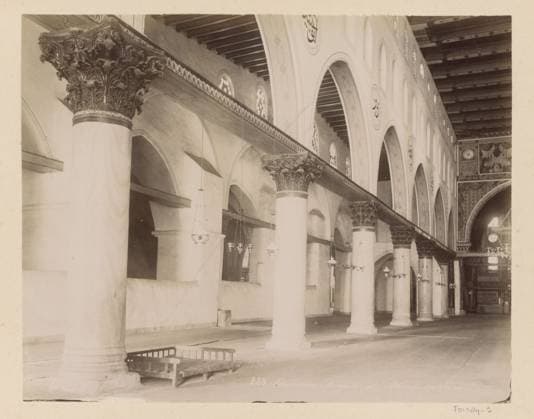 RECORD DATE NOT STATED Interior of the Al-Aqsamoskee on the Tempelberg in Jerusalem, Maison Bonfils, c. 1867 - c. 1895 photograph Part of Reisalbum with photos of Jerusalem and other biblical places. Jerusalem cardboard. paper. photographic support albumen print temple, shrine ~ Islam, Mohammedanism Jeruzalem. Al-Aqsamoskee Copyright: xpiemagsx rknbpie11012024-22445 !ACHTUNG AUFNAHMEDATUM GESCHÄTZT!