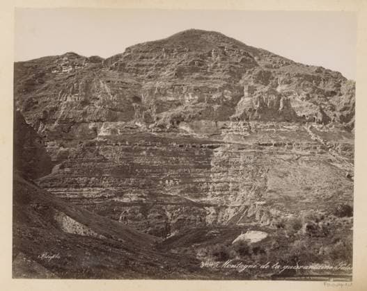RECORD DATE NOT STATED View of the Mount of temptation at Jericho, Maison Bonfils, c. 1867 - c. 1895 photograph Part of Reisalbum with photos of Jerusalem and other biblical places. Jericho cardboard. paper. photographic support albumen print mountains Jericho Copyright: xpiemagsx rknbpie11012024-22473 !ACHTUNG AUFNAHMEDATUM GESCHÄTZT!