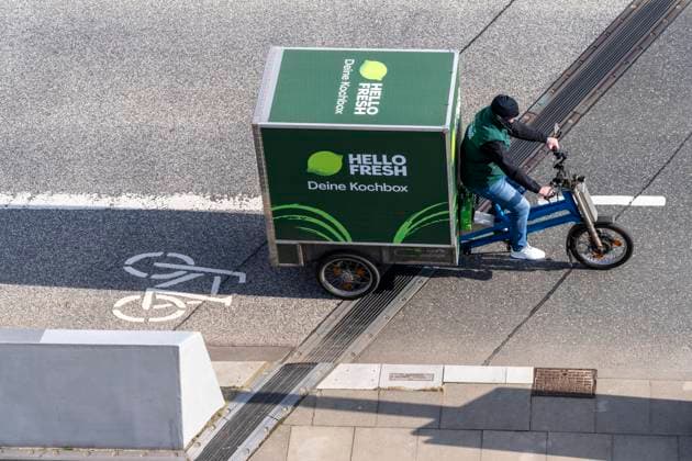Hello Fresh Lierferdienst per Lastenrad, in der Hafencity in Hamburg Hello Fresh