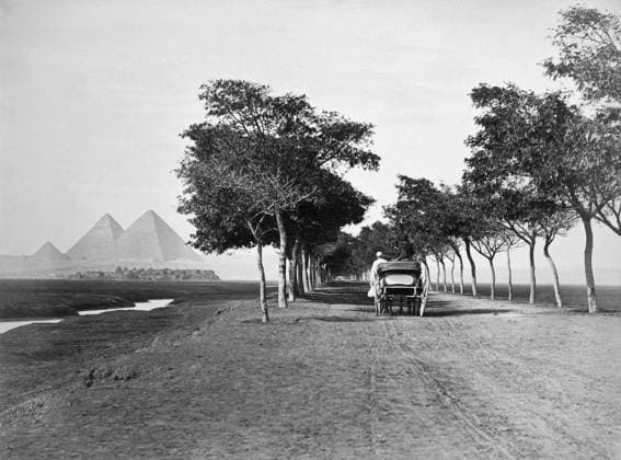 EGYPT: CAIRO, c1870. View of the Pyramids of Giza from a road in Cairo, Egypt. Photograph by Felix Bonfils, c1870.  Copyright: xGRANGERx xGRANGERx 0650226