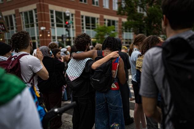 May 9, 2024, Washington, District Of Columbia, USA: Thirty-six hours following the dismantling of the anti-war encampment at GWU, protesters convened at the site to denounce the university and Metropolitan Police Department s actions, which led to the eviction, suspension, and arrest of students. Amidst their grievances, demonstrators also rallied against the continuous Israeli aggression in Gaza. Washington USA - ZUMAt162 20240509_znp_t162_015 Copyright: xNataschaxTahabsemx