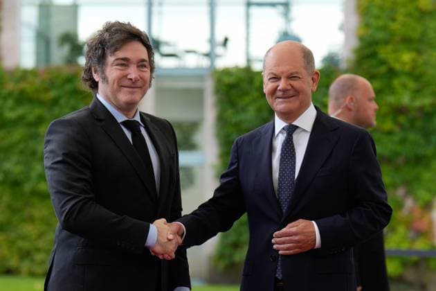 Bilder des Jahres 2024, News 06 Juni News Themen der Woche KW25 News Bilder des Tages Staatsbesuch, Bundeskanzler Scholz, Präsident Milei Bundeskanzler Olaf Scholz empfängt den Präsidenten der Argentinischen Republik, Javier Milei im Bundeskanzleramt Berlin Berlin GER