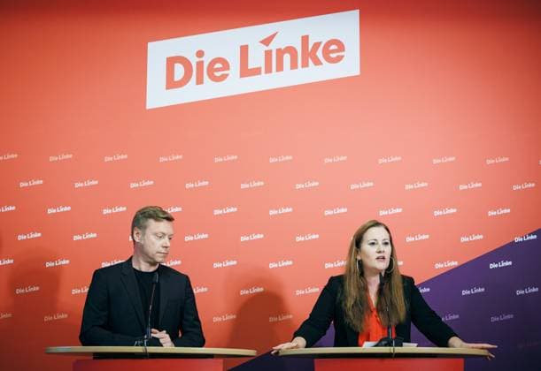 Bilder des Jahres 2024, News 08 August News Themen der Woche KW34 News Bilder des Tages Janine Wissler, Vorsitzende der Partei Die Linke, und Martin Schirdewan, Vorsitzender der Partei Die Linke, aufgenommen im Rahmen einer Pressekonferenz in Berlin, 19.08.2024. Berlin Deutschland
