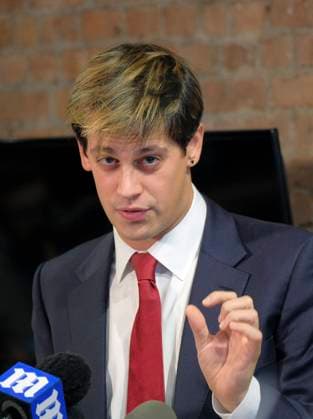 Right wing commentator Milo Yiannopoulos appeared at a news conference during which he announced his resignation as a senior editor with Breitbart News on February 21 2017 in New York City Copyright: x2017xCurtisxMeans ACExPicturesx abltb419