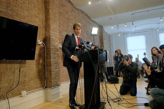 Right wing commentator Milo Yiannopoulos appeared at a news conference during which he announced his resignation as a senior editor with Breitbart News on February 21 2017 in New York City Copyright: x2017xCurtisxMeans ACExPicturesx abltb420