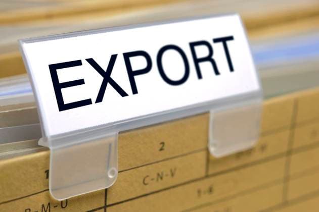 Akten für Export Auf einem Hängeregister für Akten und Dokumente steckt ein Schild bedruckt mit Export