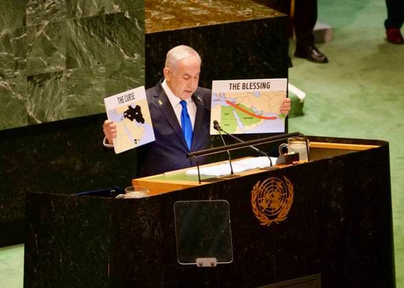 Bilder des Jahres 2024, News 09 September News Themen der Woche KW39 New York, UNO-Generalversammlung, Rede von Benjamin Netanjahu Prime Minister of Israel, Benjamin Netanyahu speaks at UNGA 79 in New York. (NEW) Prime Minister of Israel, Benjamin Netanyahu speaks at UNGA 79 in New York. September 27, 2024, New York, USA: The Prime Minister of Israel, His Excellency Benjamin Netanyahu speaks at UNGA79 in New York, with the session theme as Leaving no one behind: acting together for the advancement of peace, sustainable development and human dignity for present and future generations. Credit: Niyi Fote Thenews2 (Foto: Niyi Fote Thenews2 imago images) Prime Minister of Israel, Benjamin Netanyahu speaks at UNGA 79 in New York. Copyright: xNiyixFotex