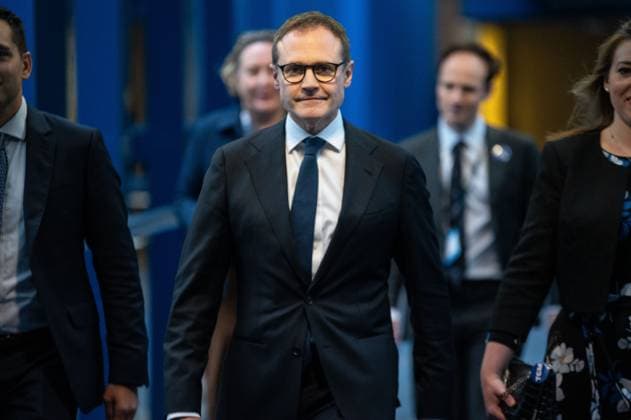 October 2, 2024, Birmingham, United Kingdom: Conservative Party leadership candidate Tom Tugendhat MP walks over the bridge on his way to deliver his speech during the conference. The Conservative Party is the second largest political party in the UK and is meeting in Birmingham for its autumn conference. Birmingham United Kingdom - ZUMAs197 20241002_aaa_s197_036 Copyright: xDavidxTramontanx