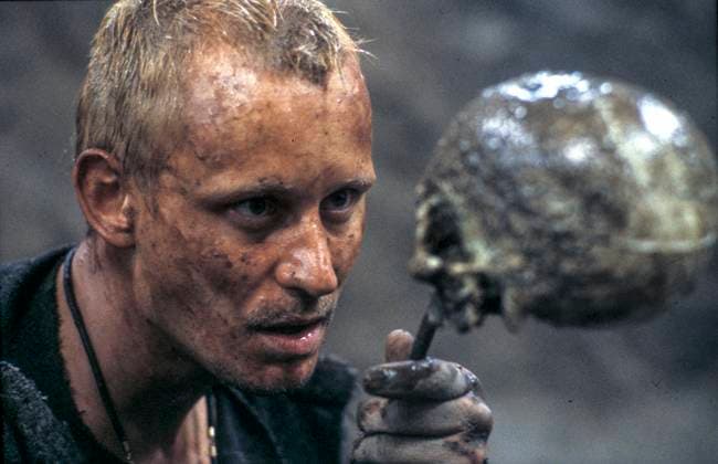 ARCHIVE 19840518 THE TRAGIC STORY OF HAMLET PRINCE OF DENMARK TV movie in two parts directed by Ragnar Lyth First broadcast 1985 01 07 Here, the actor Stellan Skarsgard, as Prince Hamlet, is seen with a skull during filming Sweden sp sw x5600x  Copyright: xBertilxS-sonxAbergx xSVTx HAMLET