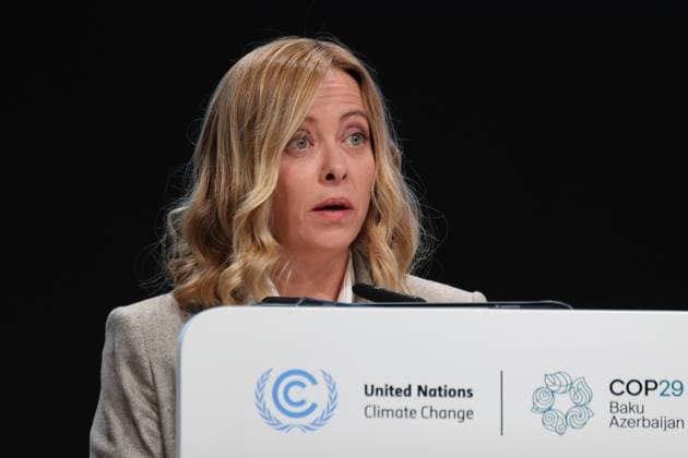 November 13, 2024, Baku, Azerbaijan: GIORGIA MELONI, Prime Minister of Italy speaks during First Part of the High-Level Segment of United Nations Climate Change Conference in Nizami Plenary Room during COP29, an event held by UNFCCC in Baku Olympic Stadium. Meloni advocated for nuclear energy as an alternative to fossil fuels. Baku Azerbaijan - ZUMAs197 20241113_aaa_s197_037 Copyright: xDominikaxZarzyckax