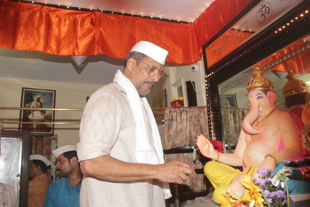 Bollywood Actors Celebrate Ganesh Chaturthi Festival MUMBAI, INDIA - AUGUST 25: Bollywood actor Nana Patekar celebrates Ganesh Chaturthi, on August 25, 2017, In Mumbai, India. (Photo by Prodip Guha Hindustan Times ) Mumbai Maharashtra India EDITORIAL USE ONLY Copyright: xx HindustanxTimesx htphotos203633