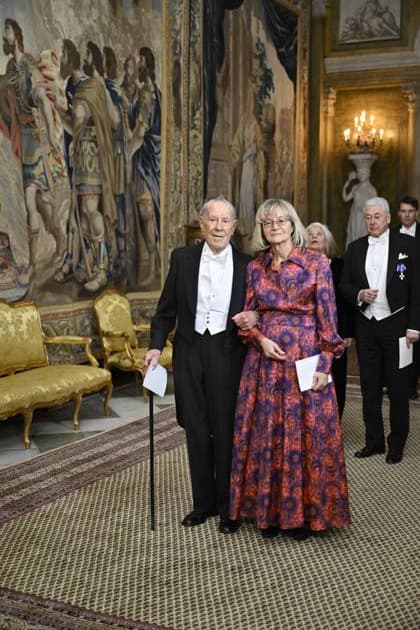 STOCKHOLM, SWEDEN 20241211 Members of the Swedish Academy Per Wästberg and Ellen Matsson arrive at the Kings dinner for the Nobel Laureates at the Royal Palace of Stockholm STOCKHOLM SWEDEN x10060x  Copyright: xHenrikxMontgomery TTx NOBEL 2024 KUNGAMIDDAG