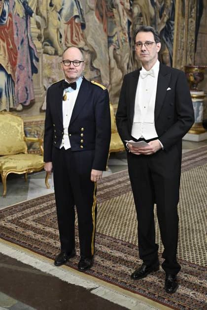 STOCKHOLM, SWEDEN 20241211 Members of the Swedish Academy Peter Englund and Tomas Riad arrive at the Kings dinner for the Nobel Laureates at the Royal Palace of Stockholm STOCKHOLM SWEDEN x10060x  Copyright: xHenrikxMontgomery TTx NOBEL 2024 KUNGAMIDDAG