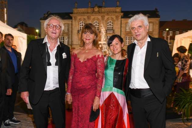 Udo Wachtveitl, girlfriend Lila Schulz, Guenther Maria Halmer and wife Claudia at the State Reception after the opening of the Bayreuther Festspiele at the Neues Schloss in Bayreuth, Germany, 25 July 2019. Bayern Deutschland Germany