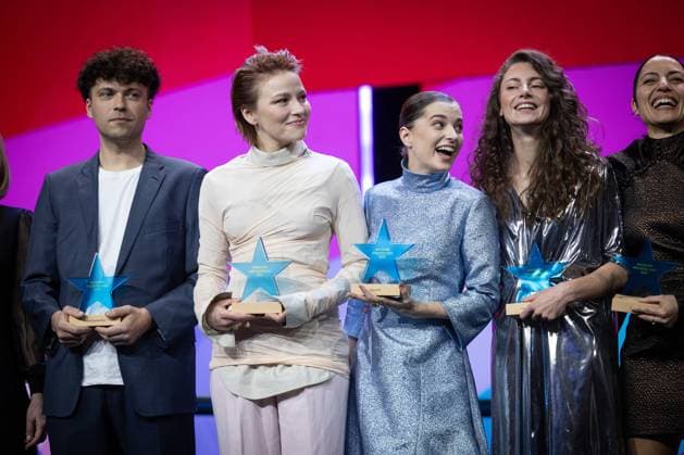Bilder des Jahres 2025, Entertainment 02 Februar Entertainment Themen der Woche KW08 efp Shooting Stars während der 75. Berlinale Marina Makris Cyprus Zypern Maarja Johanna Mägi Estonia Estland Devrim Lingnau Germany Deutschland Sarunas (Å arÅ«nas) Zenkevicius (ZenkeviÄius) Lithuania Litauen Lidija Kordic KordiÄ‡ Montenegro efp Shooting Stars während der 75. Berlinale in Berlin am 20.02.2025 Award Ceremony Auszeichnung - Zeremonie im Berlinale Palast Copyright: xEventpressxFuhrx