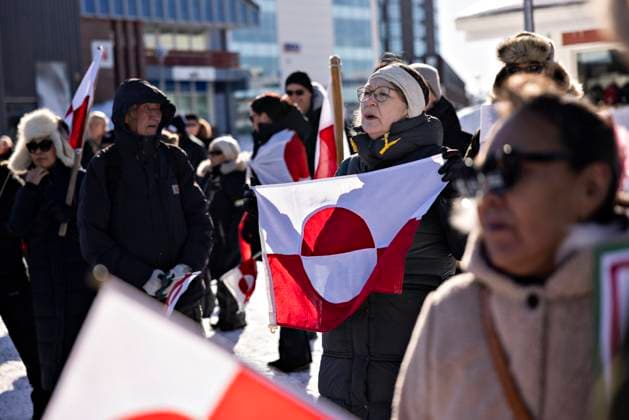 Bilder des Jahres 2025, News 03 März News Themen der Woche KW11 News Bilder des Tages Greenland Trump protest Protestesters at a demonstration march ending in front of USA s consulate, under the slogan, Greenland belongs to the Greenlandic people, in Nuuk, Greenland, Saturday March 15, 2025. , Denmark Copyright: ChristianxKlindtxSoelbeckx spdk20250315-173014-L
